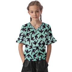 Orca Killer Whale Fish Kids  V-neck Horn Sleeve Blouse by Pakjumat