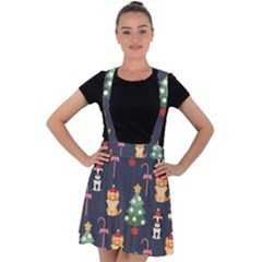 Boston Terrier Welsh Corgi Puppies Seamless Pattern Wallpaper Velvet Suspender Skater Skirt by Pakjumat
