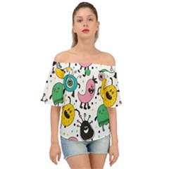 Funny Monster Pattern Off Shoulder Short Sleeve Top by Pakjumat