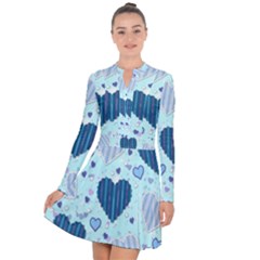 Hearts Pattern Paper Wallpaper Blue Background Long Sleeve Panel Dress by Pakjumat