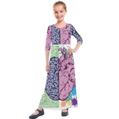 Brain Heart Balance Emotion Kids  Quarter Sleeve Maxi Dress by Maspions