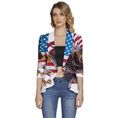 American Eagle Clip Art Women s 3/4 Sleeve Ruffle Edge Open Front Jacket by Maspions