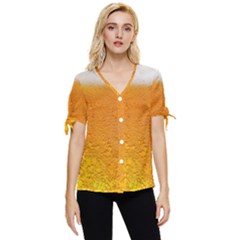 Beer Bubbles Pattern Bow Sleeve Button Up Top by Maspions