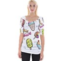 Doodle Cartoon Drawn Cone Food Wide Neckline T-Shirt View1