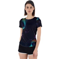 Fractal Transfer Metallic Black Back Cut Out Sport T-shirt by Hannah976