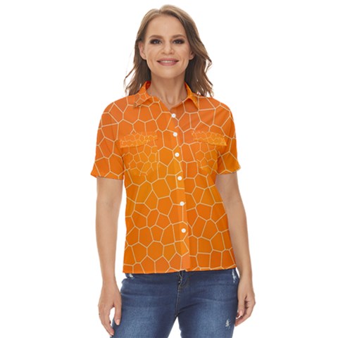 Orange Mosaic Structure Background Women s Short Sleeve Double Pocket Shirt by Hannah976