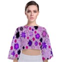 Inks Drops Black Paint Design Tie Back Butterfly Sleeve Chiffon Top View1