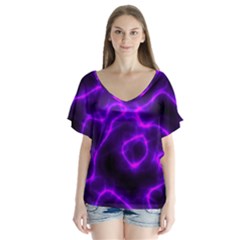 Purple Pattern Background Structure V-neck Flutter Sleeve Top by Hannah976