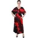 Red Black Fractal Mandelbrot Art Wallpaper V-Neck Boho Style Maxi Dress View1