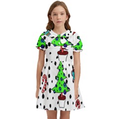 It`s Cold Outside  Kids  Bow Tie Puff Sleeve Dress by ConteMonfrey