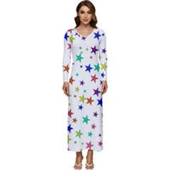 Star Random Background Scattered Long Sleeve Longline Maxi Dress by Hannah976