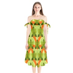 Texture Plant Herbs Herb Green Shoulder Tie Bardot Midi Dress by Hannah976