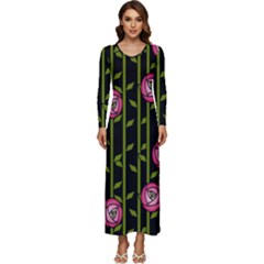 Rose Abstract Rose Garden Long Sleeve Longline Maxi Dress by Hannah976