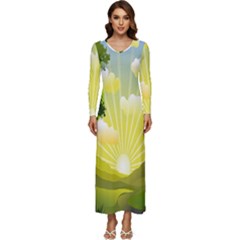 Wallpaper Background Landscape Long Sleeve Longline Maxi Dress by Hannah976