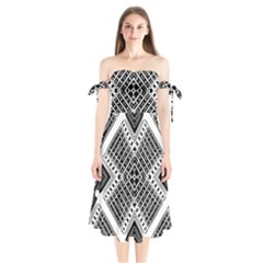 Pattern Tile Repeating Geometric Shoulder Tie Bardot Midi Dress by Hannah976