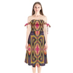 Kaleidoscope Art Pattern Ornament Shoulder Tie Bardot Midi Dress by Hannah976