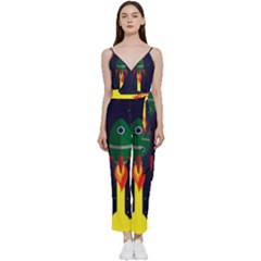 Rocket Halftone Astrology Astronaut V-neck Camisole Jumpsuit by Sarkoni