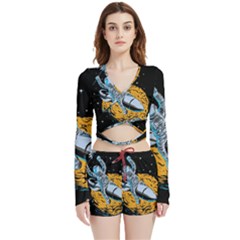 Astronaut Planet Space Science Velvet Wrap Crop Top And Shorts Set by Sarkoni