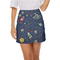 Cat Cosmos Cosmonaut Rocket Mini Front Wrap Skirt by Grandong