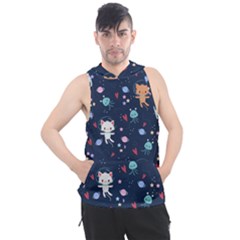 Cute Astronaut Cat With Star Galaxy Elements Seamless Pattern Men s Sleeveless Hoodie by Grandong