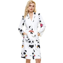 Playing Pandas Cartoons Long Sleeve Velvet Robe by Apen