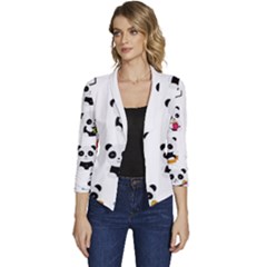 Playing Pandas Cartoons Women s Casual 3/4 Sleeve Spring Jacket by Apen