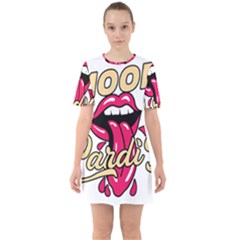 Music Hip Hop Text Black White 3d Sixties Short Sleeve Mini Dress by Sarkoni