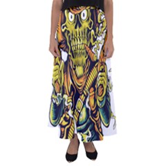 Cowboy Skeleton With Gun Illustration Flared Maxi Skirt by Sarkoni