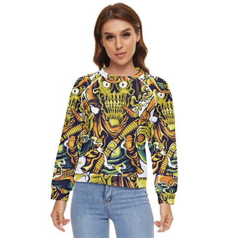 Cowboy Skeleton With Gun Illustration Women s Long Sleeve Raglan T-shirt by Sarkoni