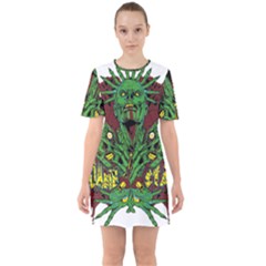 Zombie Star Monster Green Monster Sixties Short Sleeve Mini Dress by Sarkoni