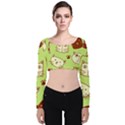 Cute Hand Drawn Cat Seamless Pattern Velvet Long Sleeve Crop Top View1