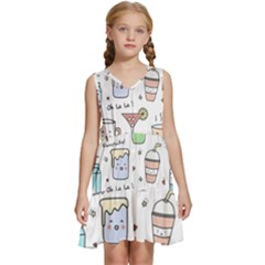 Drinks Cocktails Doodles Coffee Kids  Sleeveless Tiered Mini Dress by Apen