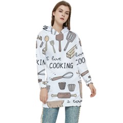 I Love Cooking Baking Utensils Knife Women s Long Oversized Pullover Hoodie by Apen