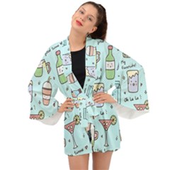 Drinks Cocktails Doodle Coffee Long Sleeve Kimono by Apen