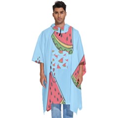 Watermelon Fruit Pattern Tropical Men s Hooded Rain Ponchos by Apen