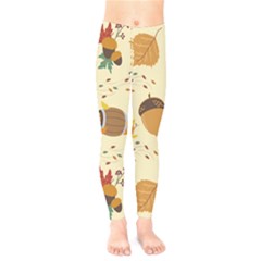 Leaves Foliage Acorns Barrel Kids  Leggings by Apen