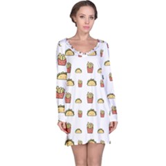 Fries Taco Pattern Fast Food Long Sleeve Nightdress by Apen