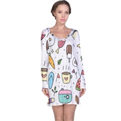 Doodle Fun Food Drawing Cute Long Sleeve Nightdress by Apen