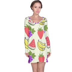 Fruits Pattern Background Food Long Sleeve Nightdress by Apen