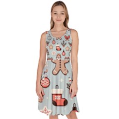 Christmas Cartoon Pattern Knee Length Skater Dress With Pockets by Apen