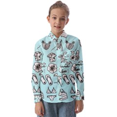 June Doodle Tropical Beach Sand Kids  Long Sleeve Shirt by Apen