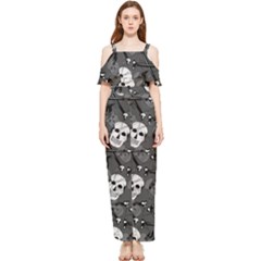 Skull Skeleton Pattern Texture Draped Sleeveless Chiffon Jumpsuit by Apen