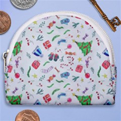 New Year Christmas Winter Pattern Horseshoe Style Canvas Pouch by Apen