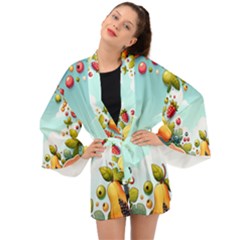 Fruits Sweet Papaya Orange Pattern Long Sleeve Kimono by Ravend