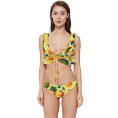 Fruits Fresh Sweet Pattern Low Cut Ruffle Edge Bikini Set by Ravend