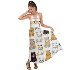 Cat Kitten Seamless Pattern Backless Maxi Beach Dress by Grandong