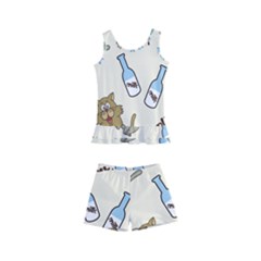 Cute Astronaut Cat With Star Galaxy Elements Seamless Pattern Kids  Boyleg Swimsuit by Grandong