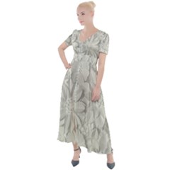 Damask, Desenho, Flowers, Gris Button Up Short Sleeve Maxi Dress by nateshop