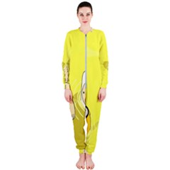 Adventure Time Jake The Dog Finn The Human Artwork Yellow Onepiece Jumpsuit (ladies) by Sarkoni