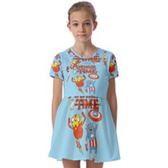 Adventure Time Avengers Age Of Ultron Kids  Short Sleeve Pinafore Style Dress by Sarkoni
